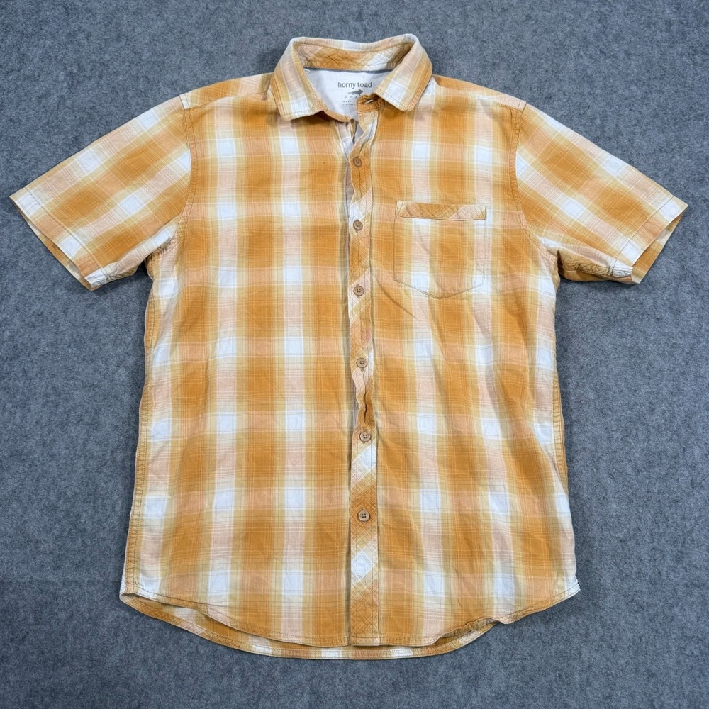 Horny Toad Gold Plaid Organic Cotton Button Down Shirt‎ Men's Size Small